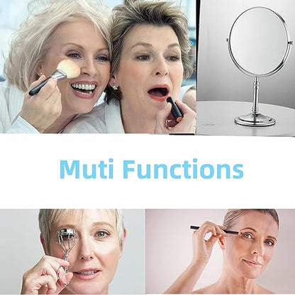 Silver Makeup Mirror 1X/10X Free Standing 8 Inches 360 Swivel Dual-Sided Tabletop Makeup Mirror, Metal - color: Chrome