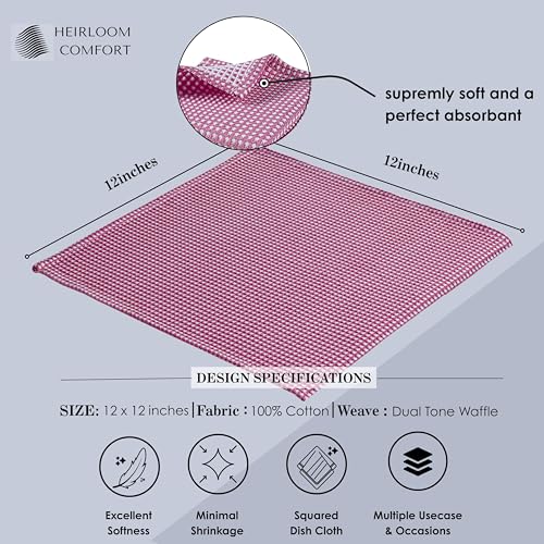 Dual Tone Waffle Weave Dish Cloth, 12 Pack, 100% Cotton, 12"x12", Super Absorbent, Fast Drying Reversible Dishcloth Set, Washcloth, Dish Rags, Soft for Cleaning, Durable, Burgundy - color: Burgundy Wine
