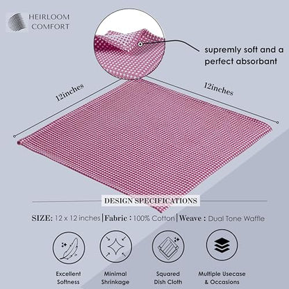 Dual Tone Waffle Weave Dish Cloth, 12 Pack, 100% Cotton, 12"x12", Super Absorbent, Fast Drying Reversible Dishcloth Set, Washcloth, Dish Rags, Soft for Cleaning, Durable, Burgundy - color: Burgundy Wine