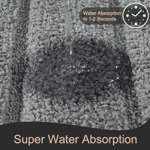 Luxury Long Bathroom Rugs Runner 24x48 Inch Bath Rug Non Slip, Grey | Thick Soft and Absorbent Microfiber Bath Mat, Rubber Backing Striped Rug Carpets, Machine Washable Plush Mats - color: Grey, size: 24" X 48"