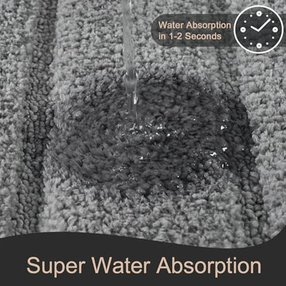 Luxury Long Bathroom Rugs Runner 24x48 Inch Bath Rug Non Slip, Grey | Thick Soft and Absorbent Microfiber Bath Mat, Rubber Backing Striped Rug Carpets, Machine Washable Plush Mats - color: Grey, size: 24" X 48"