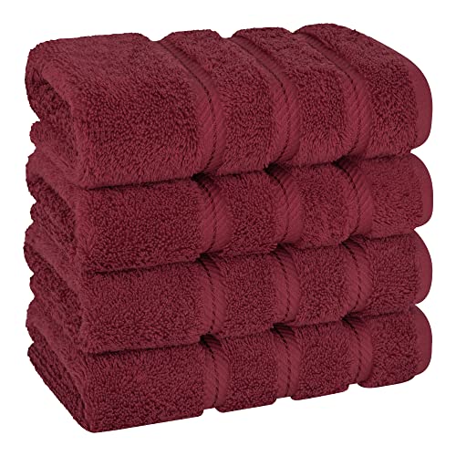 American Soft Linen 100% Cotton Luxury Turkish Towels, 4 PC Hand Towel Set | Soft Absorbent Quick Dry OEKO Tex Standard 100 Certificated Durable Machine Washable Premium Hotel Quality - color: Bordeaux Red, size: 16"x28"