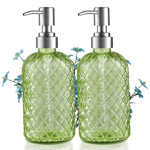 Kaishun Refillable Glass Soap Dispenser (2PC) for Hand Soap & Lotion, Green - color: Green (2 Pack)