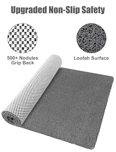 Large Shower Mat, Yonala 23.6 x 35.4 Inch Non Slip Shower Mats for Inside Shower, Soft PVC Loofah Bath Mat, Quick Drying, Easy Clean - color: Gray, size: 35.4" x 23.6" (Rectangular)