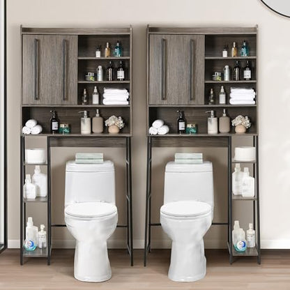 Decofy Over The Toilet Storage Cabinet, Over Toilet Bathroom Organizer with Sliding Door & Adjustable Shelf, Space-Saving Storage Cabinet for Bathroom, Laundry, Grey