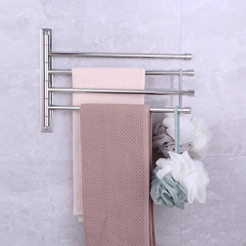 Towel Holder Swing Out Towel Bar Stainless Steel Bathroom Hand Towel Rack 4-Bar Folding Arm Swivel Hanger Wall Mount Polished Finish - color: Polished