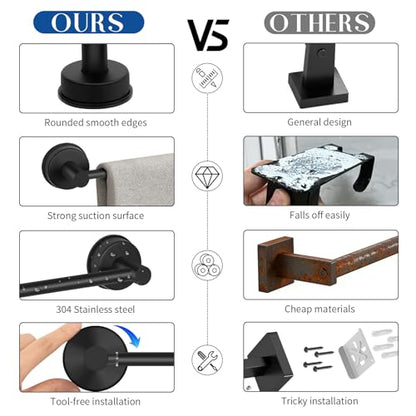 Suction Cup Towel Bar for Bathroom Wall, 14.6–24 Inches Adjustable Black Suction Towel Bar, Towel Racks for Bathroom, Bath Towel Holder for Shower (Matte Black) - color: Matte Black, 1-pack