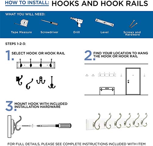 Franklin Brass Heavy Duty (5-Pack) Coat and Hat Wall Hooks Double Hooks for Hanging Matte Nickel Wall Mount Hanger Backpack, Purse, Bag, Towel Organization Decorative Wall Hooks FBCHH5-MN-C