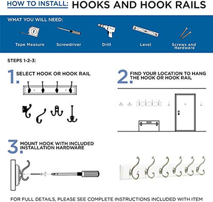 Franklin Brass Heavy Duty (5-Pack) Coat and Hat Wall Hooks Double Hooks for Hanging Matte Nickel Wall Mount Hanger Backpack, Purse, Bag, Towel Organization Decorative Wall Hooks FBCHH5-MN-C