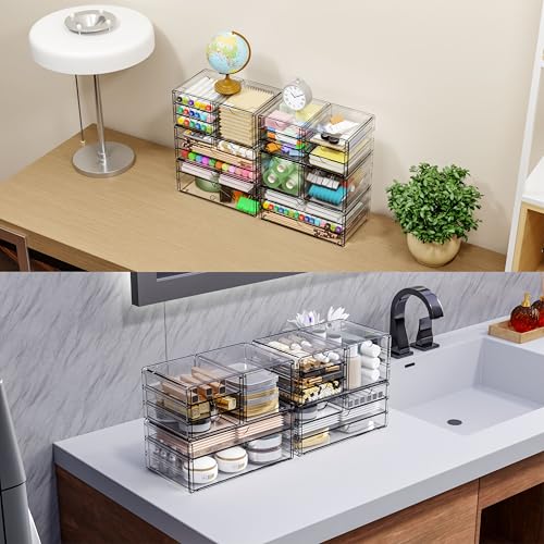 3 Pack Clear Storage Drawers With 10 Drawers,Stackable 11.1” Large Acrylic Drawer Organizer and Makeup Organizer For Vanity,Bathroom Countertop,Cabinet,Pantry,Office Supply Storage Bins Drawers - size: Large 10 Drawers