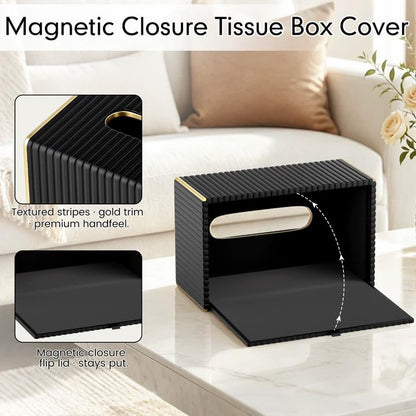 Bathroom Trash Can with Lid and Tissue Box Cover Set 13 L/ 3.5 Gallon Black Trash Can with Pop-Up Lid Small Garbage Can for Bathroom Bedroom Office Kitchen - color: Black & Gold