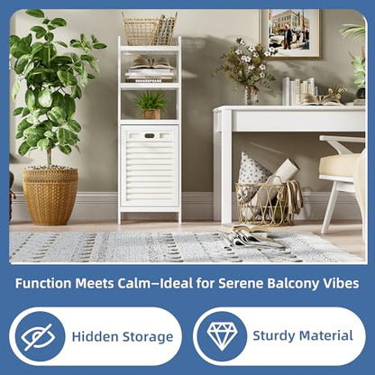 HITNET Bamboo Tilt Out Hamper, 10 Gal Bathroom Laundry Cabinet with Hidden Foldable Basket, Freestanding Clothes Storage Organizer with Storage Shelf, White - color: White