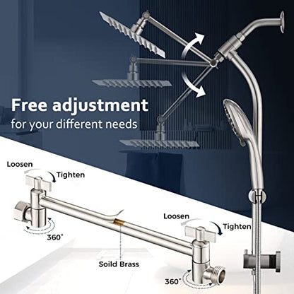 Rainfall 8 Inch Shower Head with High Pressure Handheld Spray Combo, Drill-Free Slide Bar with Adjustable Shower Extension Arm, 3-Way Low Diverter for Easy Reach, 5Ft Hose- Brushed Nickel - color: Brushed Nickel