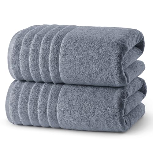 ecolook Soft Bath Towels 2 Pack, 100% Cotton Ultra Absorbent & Quick-Drying | Luxury Lightweight with Hanging Loop, Gray towels for Bathroom Shower Gym Travel - color: Light Gray