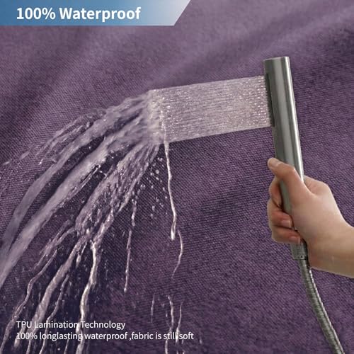 2-in-1 Waterproof Fabric Shower Curtain,No Separate Liner Needed,Linen Textured,Effortless Cleaning & Washable Bathroom Shower Curtain Set with 12 Plastic Hooks,72"x72",Purple - color: Purple, size: 72"W x 72"L (Pack of 1)