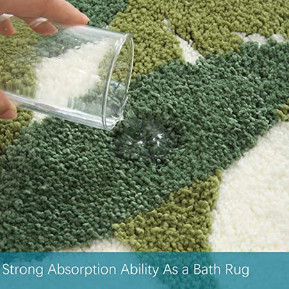 Long Bathroom Runner Rugs- Green Leaves Bathmats Strong Water Aabsorbent Bath Rug with Non Slip Back Large Cute Bathroom Mat for Bathtub Shower Wash Basin 17.5x47 IN/45x120 CM | Super Soft Strong Water Absorbent Bathmat Cute Bath Rug Leaf Bath Home Decor