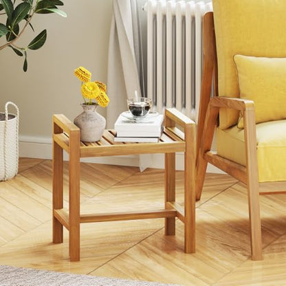 Giantex Teak Wood Shower Bench - 20" Waterproof Shower Stool with Handles and Slatted Seat for Inside Shower, Shaving Legs, Bath Tub Shower Seat, Bathroom Stool for Elderly Seniors