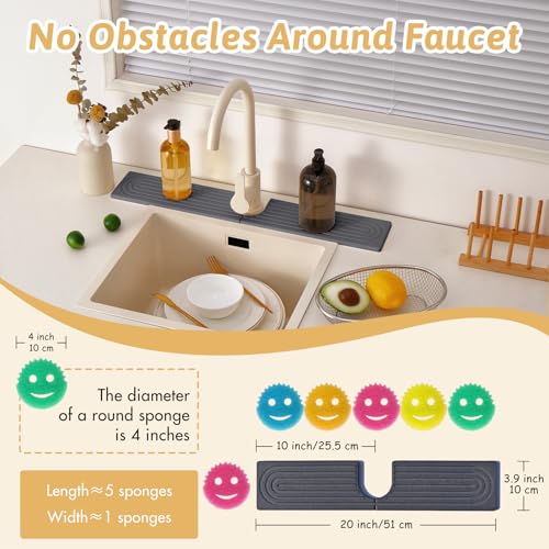 20 Inch Small Faucet Mat for Kitchen Island Sink, Instant Dry Sink Protector for Countertop, Stone Sink Caddy Diatomaceous Earth Stone Drying Tray Around Faucet for Kitchen Bathroom RVs, Dark Grey - size: 20" x 3.9"