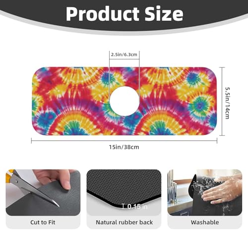 Abstract Colorful Tie Dye Kitchen Sink Splash Guard Faucet Mat Super Absorbent Fast Drying Mat Sink Gadgets-Fast Drying Pad Sink Mat For Kitchen Bathroom (15" X 5.5" ) - color: Tie Dye