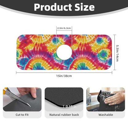 Abstract Colorful Tie Dye Kitchen Sink Splash Guard Faucet Mat Super Absorbent Fast Drying Mat Sink Gadgets-Fast Drying Pad Sink Mat For Kitchen Bathroom (15" X 5.5" ) - color: Tie Dye