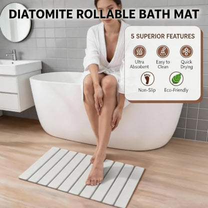 2-in-1 Foldable Stone Bath Mat & Dry Sink Caddy Set, Quick Dry Diatomaceous Earth Bath Mat, Water Absorbing Non Slip Bathroom Floor Mat, Tub & Vanity Counter