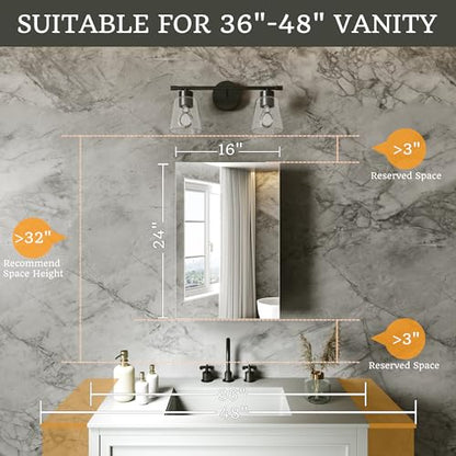 16 x 24 in Medicine Cabinet with Mirror and Side Panels, Silver | Surface or Recessed Medicine Cabinet Mirror with Storage, Adjustable Shelves, Aluminum Alloy Frame, Assembly Required - size: 16''x24''