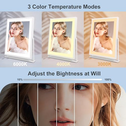 Beelux Vanity Mirror with Lights, 11" Makeup Mirror with Dimmable Light, Smart Control, Memory, Adjustable 3 Modes Lighted LED Mirror for Christmas Birthday Thanksgiving Mother's Day White - size: 11"L x 9.9"W