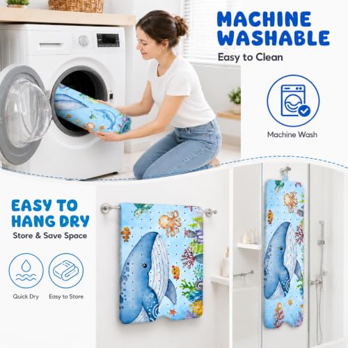 Cinrobiye Bath Mat for Tub Non Slip, 40 x 16 Inch Sea Animals Cartoon Bathtub Shower Mat with Suction Cups and Drain Holes, Waterproof Machine Washable Bathroom Mat - color: Blue