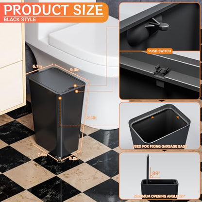 Yieach 12L Black Slim Bathroom Trash Can with Lid,3.17 Gallon Pet/Dog Proof Kitchen Trash Can,Rectangle Thin Garbage Can,Covered Waste Basket,Narrow Small Plastic Trashcan for Room,Bedroom,Office,3PCS - color: Black, size: 12L - 3 PACK