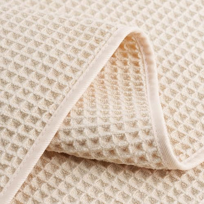 POLYTE 430 GSM Poly Blend Microfiber Quick Dry Waffle Hand Towel, 16x30 in | 4 Pack, Oversize, Lint Free, Quick Dry, Hanging Loop - color: Light Beige