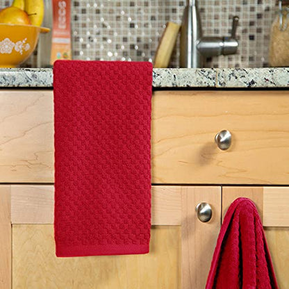 COTTON CRAFT Amazing Kitchen Towels - 8 Pack 100% Cotton Waffle Terry Towel | Red - 16x28 inch Euro Café Waffle Weave Dish Towels - Soft Absorbent Quick Dry Low Lint Reusable Pantry Bar Cleaning Cloth - color: Red, size: 8 Pack