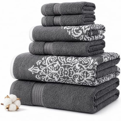 Modern Threads 6 Piece Reversible Yarn Dyed Jacquard Towel Set Artesia Damask Platinum - color: Platinum
