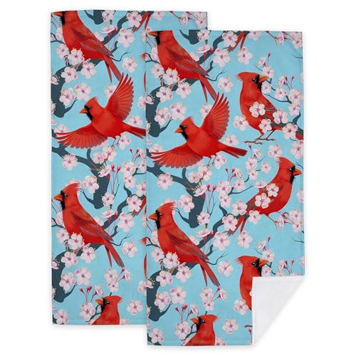 Red Bird Cherry Blossom Hand Towels for Kitchen Bathroom 2 Pack Bath Towels 14.4"x28.3" Soft Absorbent Kitchen Towel for Home Kitchen Bathroom Decor - color: Red Bird Cherry Blossom