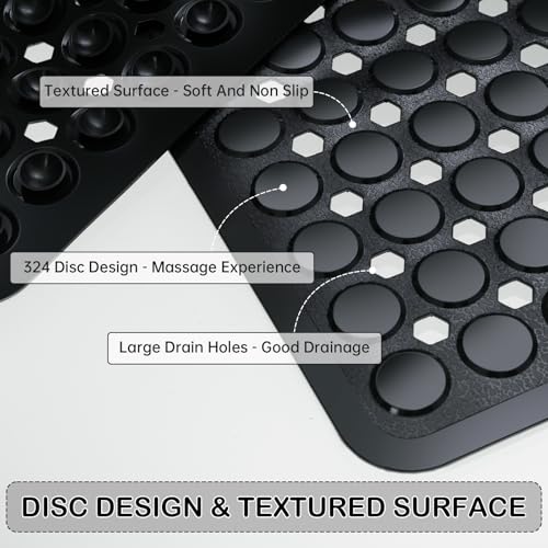 Non-Slip Bathtub and Shower Mats, Power Grip Bath Mat 35 x 16.3 Inch with Suction Cups and Drain Holes for Tub Bathroom Floor Safety, Machine Washable Soft Bathmat, Black - color: Black