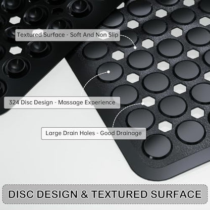 Non-Slip Bathtub and Shower Mats, Power Grip Bath Mat 35 x 16.3 Inch with Suction Cups and Drain Holes for Tub Bathroom Floor Safety, Machine Washable Soft Bathmat, Black - color: Black