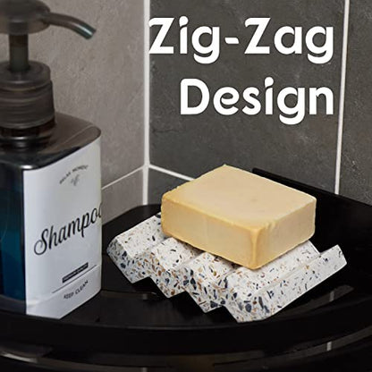 Tapeera Zig Zag Terrazzo Self Draining Soap Dish for Shower - Concrete Soap Saver for Bar Soap Holder - Sponge Holder - Kitchen Soap Tray (White) - color: White
