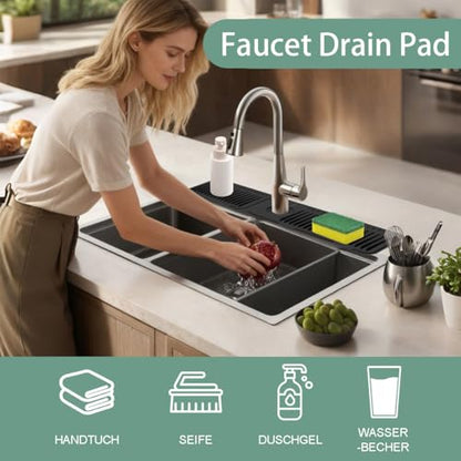 24 Inch Faucet Mat for Kitchen Sink Silicone Folding Faucet Mat for Bathroom Sink Splash Guard 7° Slope Water Draining Tray with Button Lock for Kitchen Bathroom Bar ect(Black) - color: Black