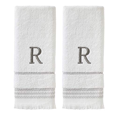 SKL Home Casual Monogram Hand Towel Set, R, 16x26, White 2 Count - color: Casual Monogram Hand Towel Set, size: Hand Towel Set, style: R