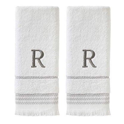 SKL Home Casual Monogram Hand Towel Set, R, 16x26, White 2 Count - color: Casual Monogram Hand Towel Set, size: Hand Towel Set, style: R