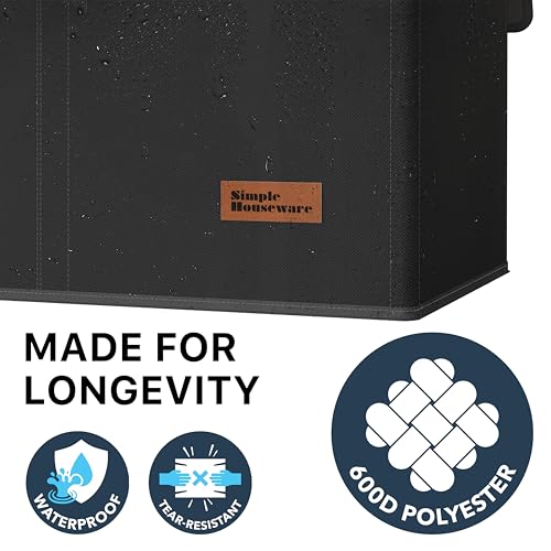 Simple Houseware Double Laundry Hamper with Lid & Removable Bags, Black | Heavy Duty 600D Polyester, Water-Resistant Surface - color: Black
