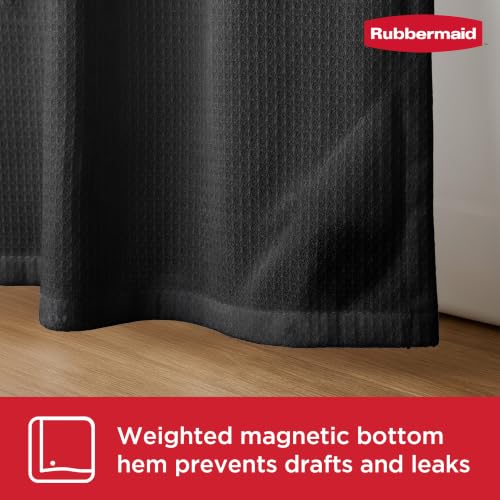Rubbermaid Black Shower Curtain Liner: Waterproof Fabric Shower Liner for Bathroom, with 2 Magnets and Rustproof Grommets, 70x72, Standard Size, Black - color: Black