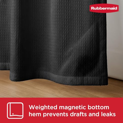 Rubbermaid Black Shower Curtain Liner: Waterproof Fabric Shower Liner for Bathroom, with 2 Magnets and Rustproof Grommets, 70x72, Standard Size, Black - color: Black