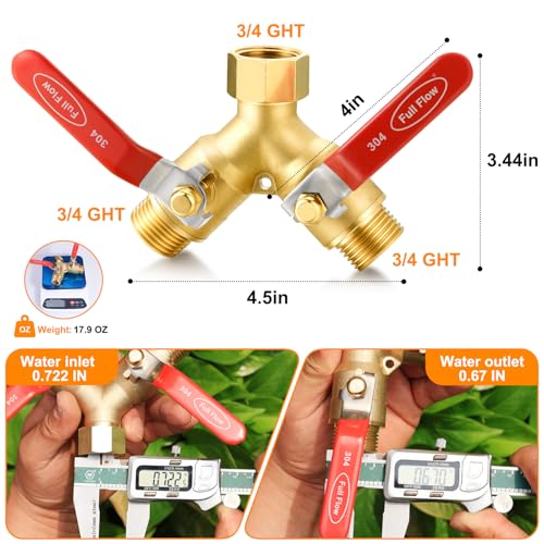 2 Way Hose Splitter Heavy Duty Brass Y Valve Garden Faucet 1 Pack | Full Flow High Pressure Diverter, 3/4 GHT Thread, Rust Resistant for Lawn Irrigation, Car Wash & Outdoor Garden Use - color: 2-Way Full Flow 1PCS