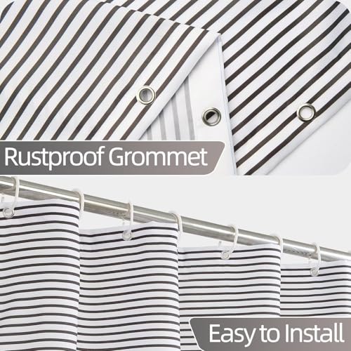 Boho White Gray Striped Long Stall RV Shower Curtain 54" Wx78 L | Black Bohemian Geometric, Polyester Waterproof, Machine Washable, Bathroom Small Curtain, Easy to Install with 10 Hooks - color: Grey, size: 54"W x 78"L (Pack of 1)