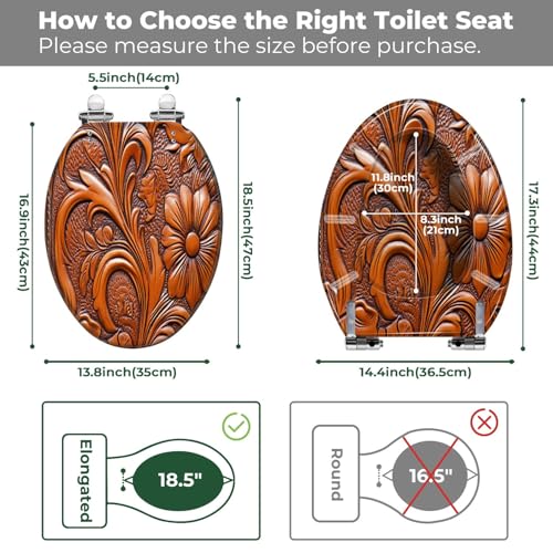 Elongated Resin Toilet Seat, Quietly Close Quick Release Hinges Cover | Toilet Lid Cover Easy to Clean and Install, Hand Tooled Leather Heavy Duty Toilet Seat - color: pattern4, size: V-shape
