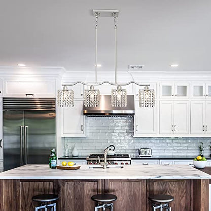WUZUPS Crystal Chandelier 4-Light Linear Raindrop Pendant Ceiling Light Modern Lighting Fixture for Bedroom Dinning Room Bar Kitchen Island, H8.7'' W4.7'' L30.5, E12 Base, Nickel - color: Nickel Pendant Light