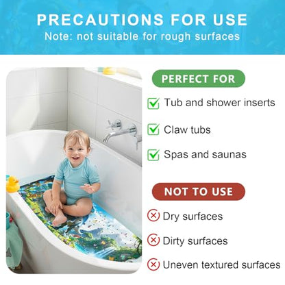 Upgrade Cartoon Baby Bath Mat Non Slip - 40"x16" Extra Long Bathtub Mat for Baby Eco Friendly Durable Bath Mat for Tub Non Slip Kids Tub Mat with Suction Cups, Machine Washable and No Fading, Dinosaur - color: K-dinosaur-4