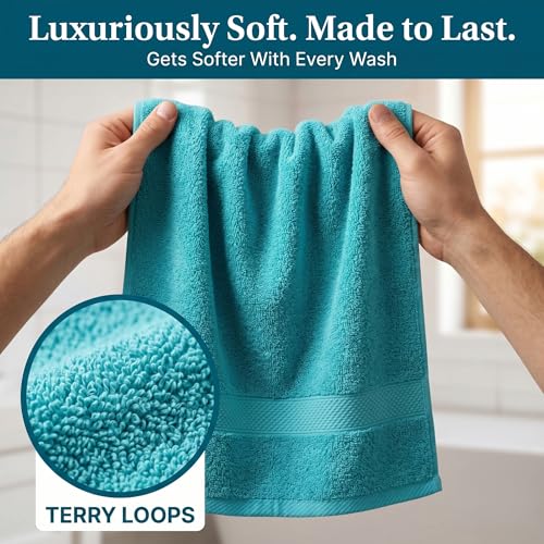 Sofea Hand Towels 6 Pack (16 x 28 Inches) 100% Cotton Bathroom Towels, Soft Absorbent Quick Dry Hand Towels for Bathroom Kitchen - color: Aqua Green