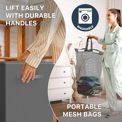 Simple Houseware Double Laundry Hamper with Lid & Removable Bags, Dark Gray | Heavy Duty 600D Polyester, Water-Resistant Surface - color: Dark Grey