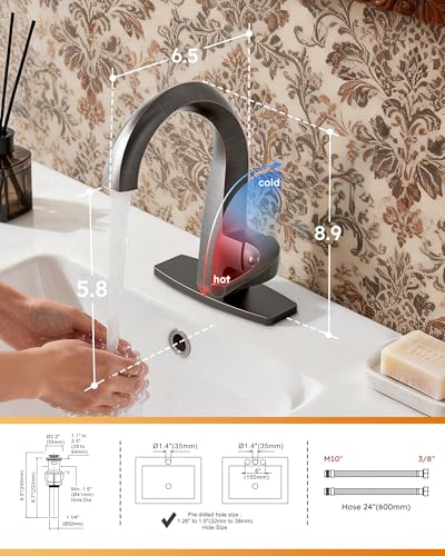 WOWOW Single Handle Bathroom Faucet 1 Hole High Arc Bathroom Basin Oiled Rubbed Bronze with Pop Up Drain, Solid Brass Commercial Bathroom Sink Faucet Basin Vanity Bar Faucet (Patented Product) - color: Oiled-Rubbed Bronze